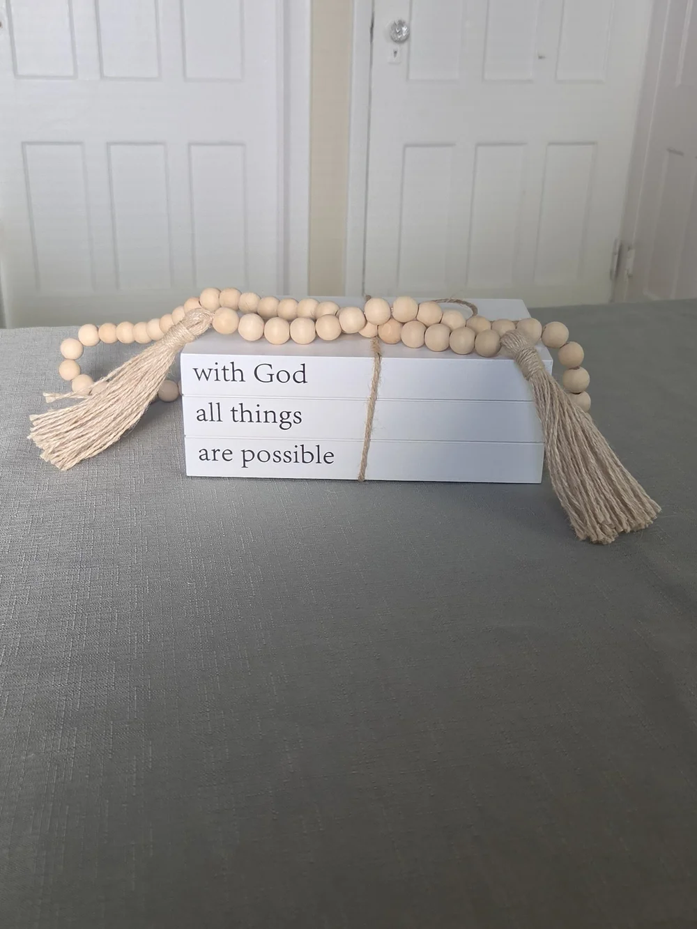 Target White Inspirational Stack with Natural Wood Bead Garland